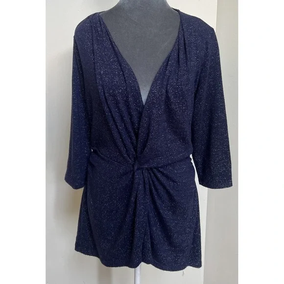 Kiyonna Top 0X =10 12 Bellini Blue Star Night Glitter Slimming Versatile $68 - Picture 13 of 16